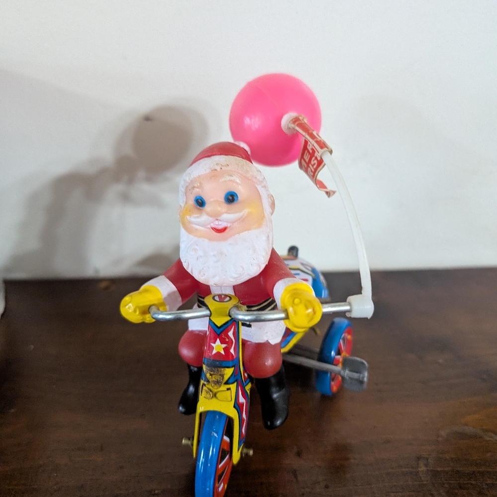 Vintage Mechanical Santa Tricycle Tin Litho Wind-Up Toy Original Box Holiday - Picture 7 of 9